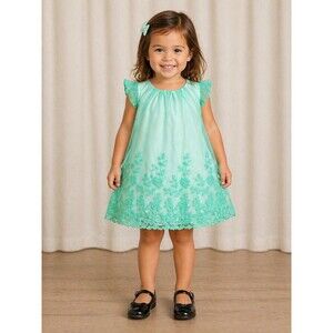 Cherokee Toddler Girls Dress 3T Bright Spring Green Sleeveless EUC